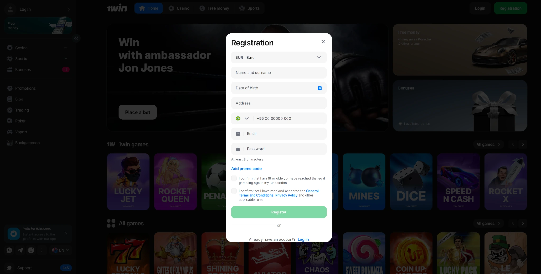 1WIN registration